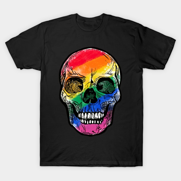 Pride Skull Colorful Pride Rainbow T-Shirt by SusanaDesigns